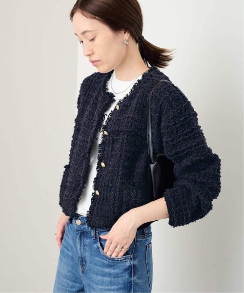 SLOBE IENA(スローブイエナ)の「《WEB限定/追加2》ツイードニットジャケット(カーディガン/ボレロ・レディース・ネイビー・FREE)」の6枚目の写真