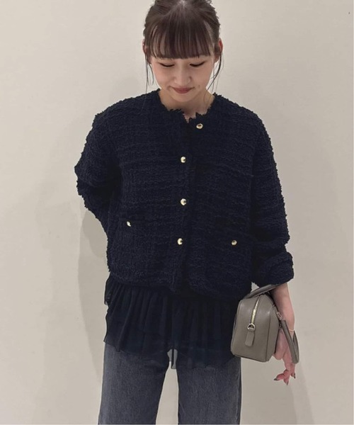 SLOBE IENA(スローブイエナ)の「《WEB限定/追加2》ツイードニットジャケット(カーディガン/ボレロ・レディース・ネイビー・FREE)」の20枚目の写真