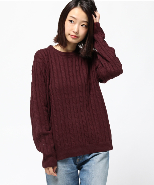 PUNYUS（プニュズ）の「ケーブルニット（ニット/セーター・レディース・ワイン/ベージュ/杢グレー/ダークグリーン/オフホワイト/マスタード・2/4/1/3）」の14枚目の写真