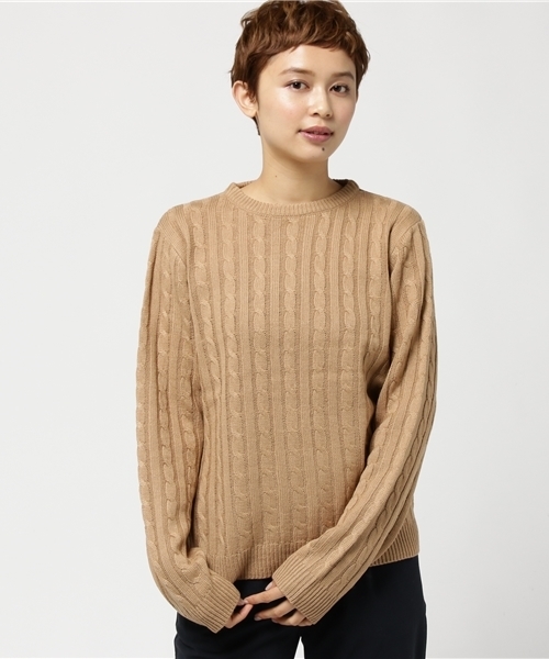 PUNYUS（プニュズ）の「ケーブルニット（ニット/セーター・レディース・ワイン/ベージュ/杢グレー/ダークグリーン/オフホワイト/マスタード・2/4/1/3）」の3枚目の写真