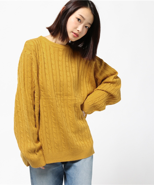 PUNYUS（プニュズ）の「ケーブルニット（ニット/セーター・レディース・ワイン/ベージュ/杢グレー/ダークグリーン/オフホワイト/マスタード・2/4/1/3）」の5枚目の写真