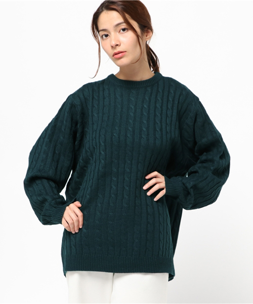 PUNYUS（プニュズ）の「ケーブルニット（ニット/セーター・レディース・ワイン/ベージュ/杢グレー/ダークグリーン/オフホワイト/マスタード・2/4/1/3）」の4枚目の写真