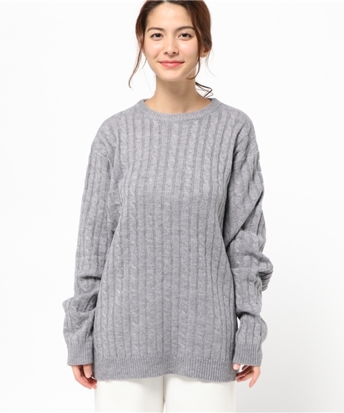 PUNYUS（プニュズ）の「ケーブルニット（ニット/セーター・レディース・ワイン/ベージュ/杢グレー/ダークグリーン/オフホワイト/マスタード・2/4/1/3）」の7枚目の写真