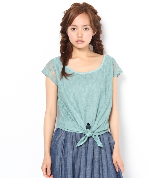 one after another NICE CLAUP(ワンアフターアナザーナイスクラップ)の「レース裾絞りブラウス(Tシャツ/カットソー・レディース・オフホワイト/ミント/ピンク系その他・FREE)」の3枚目の写真
