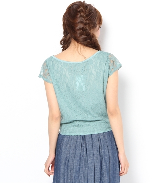 one after another NICE CLAUP(ワンアフターアナザーナイスクラップ)の「レース裾絞りブラウス(Tシャツ/カットソー・レディース・オフホワイト/ミント/ピンク系その他・FREE)」の8枚目の写真