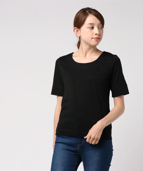 AMERICAN HOLIC(アメリカンホリック)の「・クルーネック切り替え半袖カットプルオーバー(Tシャツ/カットソー・レディース・ブラック/オフホワイト/杢グレー/キャメル・M/L)」の16枚目の写真