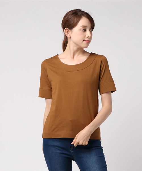 AMERICAN HOLIC(アメリカンホリック)の「・クルーネック切り替え半袖カットプルオーバー(Tシャツ/カットソー・レディース・ブラック/オフホワイト/杢グレー/キャメル・M/L)」の4枚目の写真