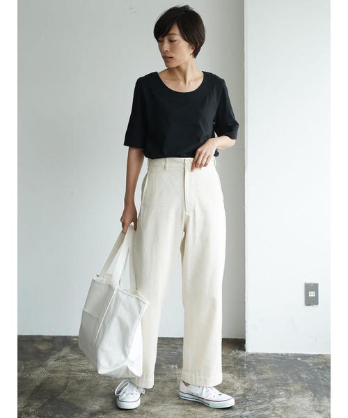 AMERICAN HOLIC(アメリカンホリック)の「・クルーネック切り替え半袖カットプルオーバー(Tシャツ/カットソー・レディース・ブラック/オフホワイト/杢グレー/キャメル・M/L)」の9枚目の写真