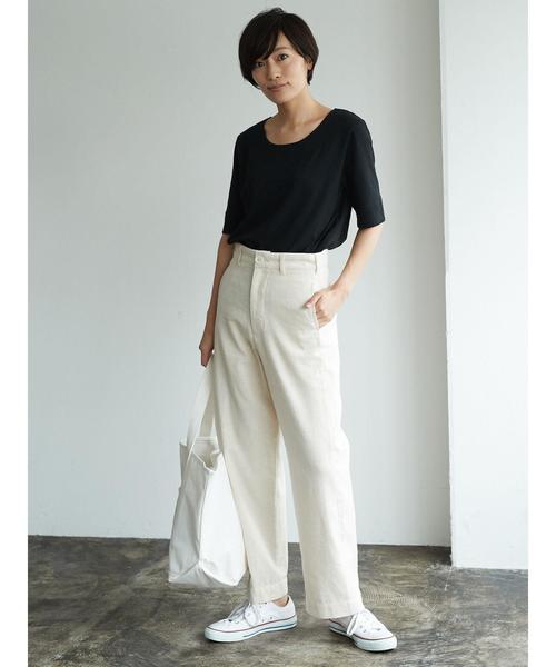 AMERICAN HOLIC(アメリカンホリック)の「・クルーネック切り替え半袖カットプルオーバー(Tシャツ/カットソー・レディース・ブラック/オフホワイト/杢グレー/キャメル・M/L)」の10枚目の写真