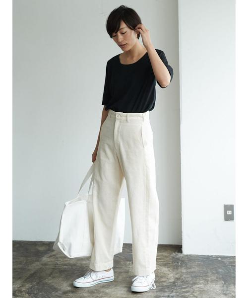 AMERICAN HOLIC(アメリカンホリック)の「・クルーネック切り替え半袖カットプルオーバー(Tシャツ/カットソー・レディース・ブラック/オフホワイト/杢グレー/キャメル・M/L)」の11枚目の写真