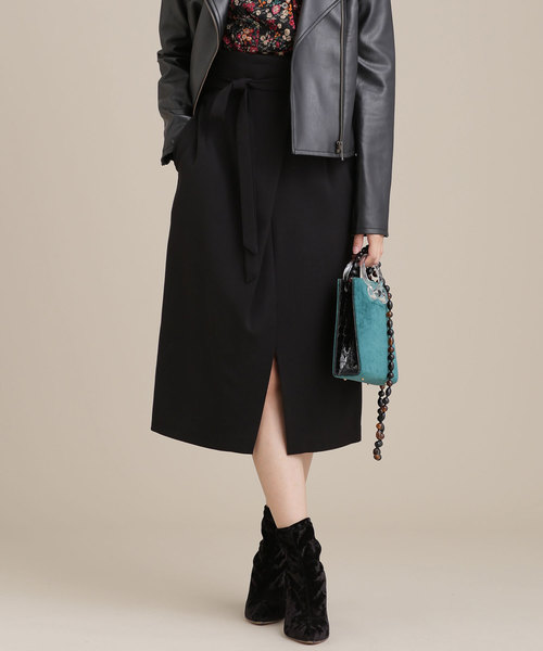 NANO universe（ナノユニバース）の「アシメタックベルト付きスカート（スカート・レディース・ブラック/ダークグリーン/ベージュ/イエロー・38/36）」の2枚目の写真