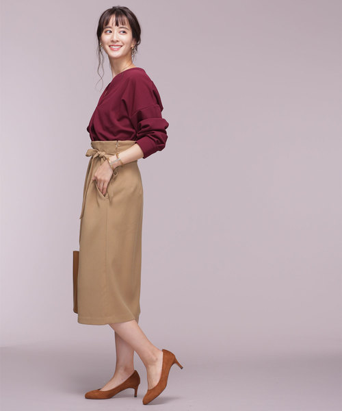 NANO universe（ナノユニバース）の「アシメタックベルト付きスカート（スカート・レディース・ブラック/ダークグリーン/ベージュ/イエロー・38/36）」の10枚目の写真