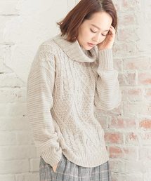 KOBE LETTUCE | 編地切替えケーブル編みタートルネックニットトップス＊レディース/セーター[C3365]神戸レタス(ニット/セーター)