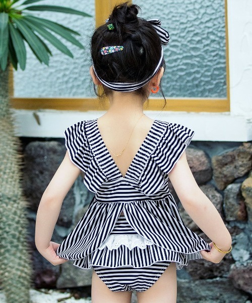 セール】ストライプ×フリルセパレート水着 3点セット（水着