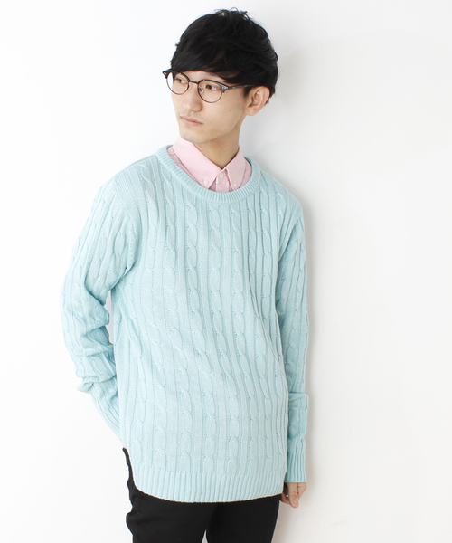 WEGO(ウィゴー)の「WEGO/ケーブルニット(ニット/セーター・メンズ・グリーン/グリーン系その他/ブルー/サックスブルー/ネイビー/マスタード/レッド/ワイン・MEDIUM/LARGE)」の1枚目の写真