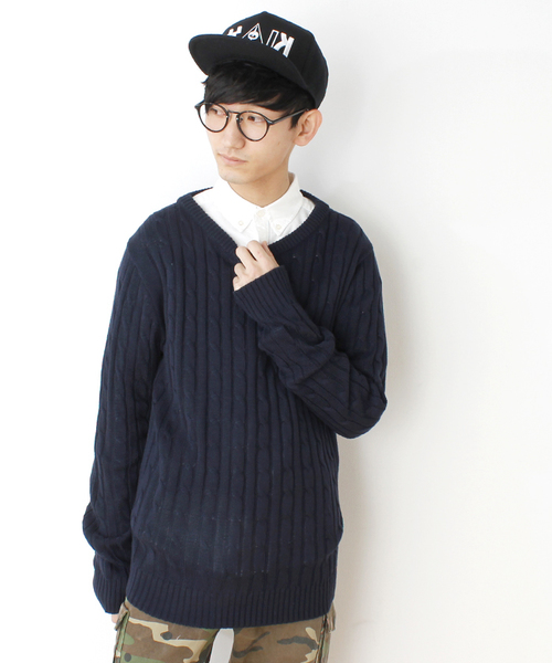 WEGO(ウィゴー)の「WEGO/ケーブルニット(ニット/セーター・メンズ・グリーン/グリーン系その他/ブルー/サックスブルー/ネイビー/マスタード/レッド/ワイン・MEDIUM/LARGE)」の3枚目の写真