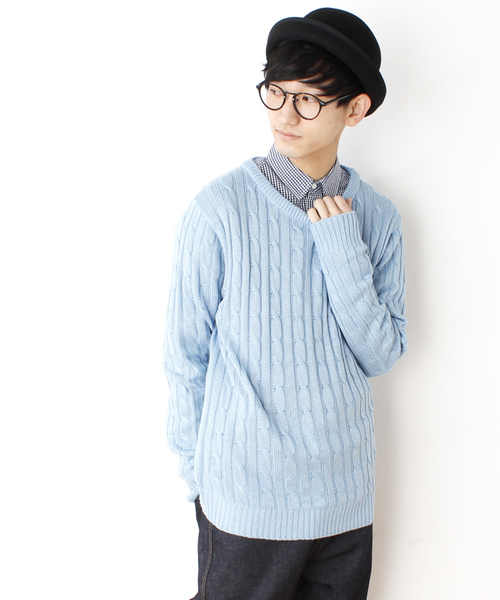 WEGO(ウィゴー)の「WEGO/ケーブルニット(ニット/セーター・メンズ・グリーン/グリーン系その他/ブルー/サックスブルー/ネイビー/マスタード/レッド/ワイン・MEDIUM/LARGE)」の4枚目の写真