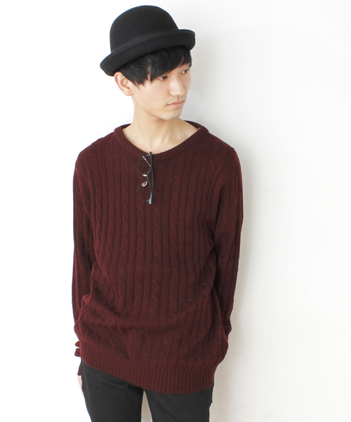 WEGO(ウィゴー)の「WEGO/ケーブルニット(ニット/セーター・メンズ・グリーン/グリーン系その他/ブルー/サックスブルー/ネイビー/マスタード/レッド/ワイン・MEDIUM/LARGE)」の8枚目の写真