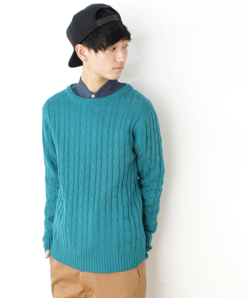 WEGO(ウィゴー)の「WEGO/ケーブルニット(ニット/セーター・メンズ・グリーン/グリーン系その他/ブルー/サックスブルー/ネイビー/マスタード/レッド/ワイン・MEDIUM/LARGE)」の2枚目の写真