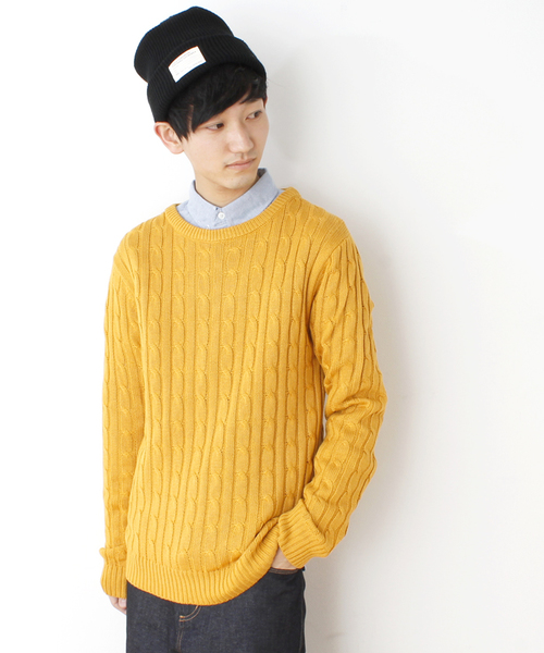 WEGO(ウィゴー)の「WEGO/ケーブルニット(ニット/セーター・メンズ・グリーン/グリーン系その他/ブルー/サックスブルー/ネイビー/マスタード/レッド/ワイン・MEDIUM/LARGE)」の6枚目の写真