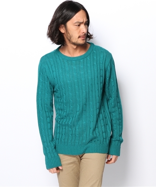 WEGO(ウィゴー)の「WEGO/ケーブルニット(ニット/セーター・メンズ・グリーン/グリーン系その他/ブルー/サックスブルー/ネイビー/マスタード/レッド/ワイン・MEDIUM/LARGE)」の16枚目の写真