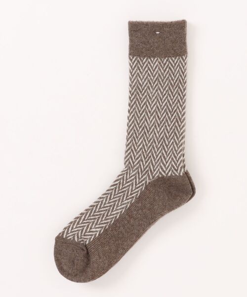 ANONYMOUSISM（アノニマスイズム）の「【ANONYMOUSISM】アノニマスイズム WOOL ヘリンボーン クルー丈ソックス（ソックス/靴下・メンズ・ネイビー/チャコール/カーキ/ワイン/ブラック/ライトブラウン/ネイビー系・25cm～27cm）」の4枚目の写真