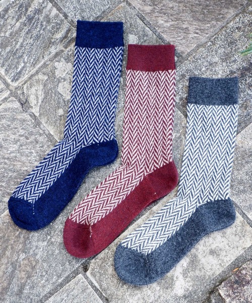 ANONYMOUSISM（アノニマスイズム）の「【ANONYMOUSISM】アノニマスイズム WOOL ヘリンボーン クルー丈ソックス（ソックス/靴下・メンズ・ネイビー/チャコール/カーキ/ワイン/ブラック/ライトブラウン/ネイビー系・25cm～27cm）」の11枚目の写真