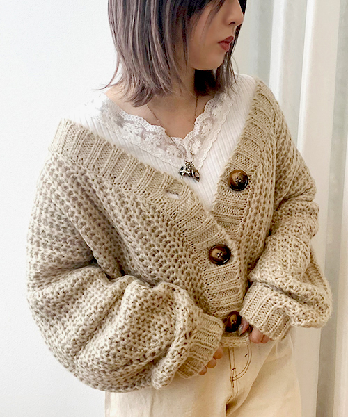 apres jour（アプレジュール）の「手編み風Vカーディガン【ZOZOTOWN限定アイテム】19AW★（カーディガン/ボレロ・レディース・モカ/ラベンダー/ライトベージュ・フリー）」の3枚目の写真