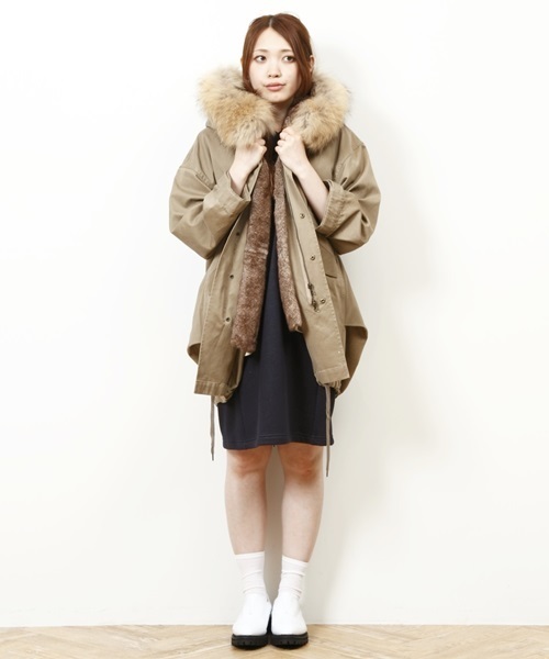 美品【LASUD】ファー付きベージュモッズコート レディース 早割 リフト券 STUDIOUS】4wayファー付きフードモッズコート