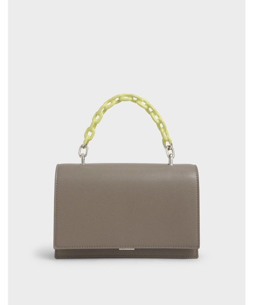 CHARLES & KEITH(チャールズ & キース)の「チェーン トップハンドルバッグ / Chain Top Handle Bag(ハンドバッグ・レディース・ブラック/イエロー系その他/ライトピンク/ブルー系その他2/グレー・S)」の1枚目の写真