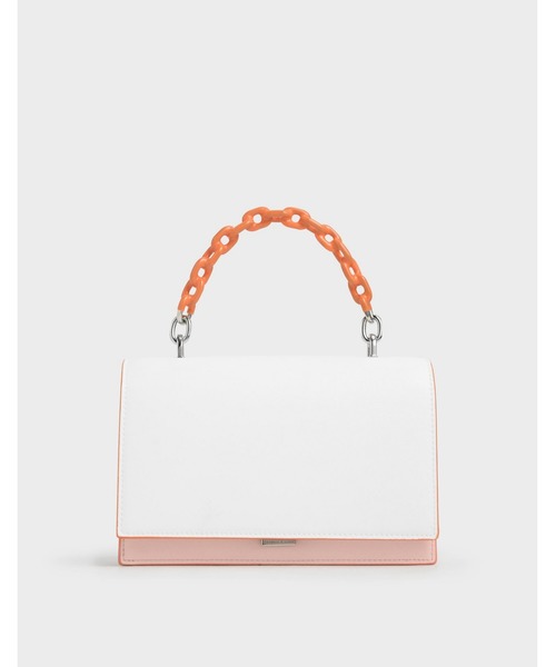 CHARLES & KEITH(チャールズ & キース)の「チェーン トップハンドルバッグ / Chain Top Handle Bag(ハンドバッグ・レディース・ブラック/イエロー系その他/ライトピンク/ブルー系その他2/グレー・S)」の2枚目の写真
