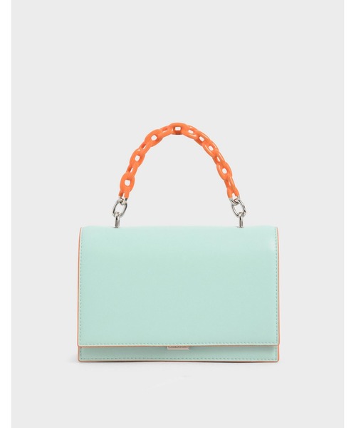 CHARLES & KEITH(チャールズ & キース)の「チェーン トップハンドルバッグ / Chain Top Handle Bag(ハンドバッグ・レディース・ブラック/イエロー系その他/ライトピンク/ブルー系その他2/グレー・S)」の4枚目の写真