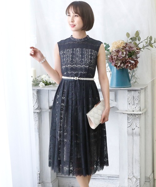 オールレースハイネックドレス 結婚式ワンピース セール ドレス 二次会 謝恩会 セレモニー大きいサイズ対応フォーマルパーティードレス ドレス Pourvous プールヴー のファッション