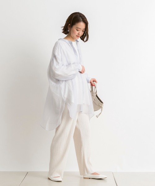 DouDou（ドゥドゥ）の「シアーBIGチュニック（シャツ/ブラウス・レディース・オフホワイト/サックスブルー/ラベンダー・FREE）」の4枚目の写真