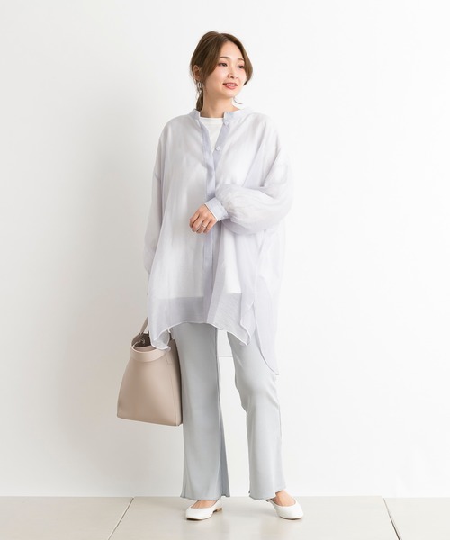 DouDou（ドゥドゥ）の「シアーBIGチュニック（シャツ/ブラウス・レディース・オフホワイト/サックスブルー/ラベンダー・FREE）」の6枚目の写真