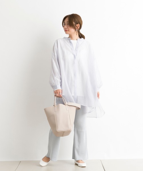 DouDou（ドゥドゥ）の「シアーBIGチュニック（シャツ/ブラウス・レディース・オフホワイト/サックスブルー/ラベンダー・FREE）」の9枚目の写真