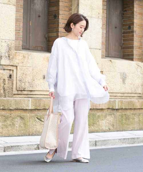 DouDou（ドゥドゥ）の「シアーBIGチュニック（シャツ/ブラウス・レディース・オフホワイト/サックスブルー/ラベンダー・FREE）」の13枚目の写真