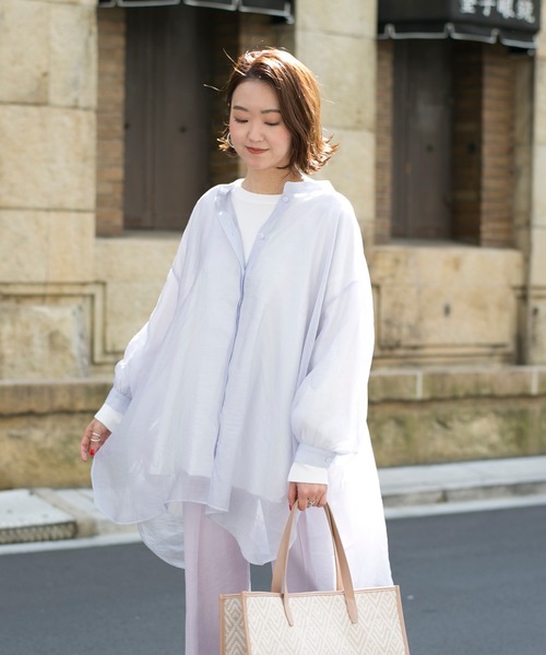 DouDou（ドゥドゥ）の「シアーBIGチュニック（シャツ/ブラウス・レディース・オフホワイト/サックスブルー/ラベンダー・FREE）」の22枚目の写真