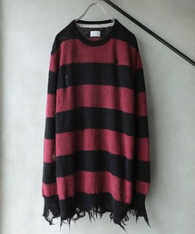 NUMBER (N)INE | 【NUMBER (N)INE】《別注》ウールキッドモヘヤ ダメージニット クルーネックプルオーバー / ボーダーニット(ニット/セーター)