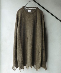 NUMBER (N)INE | 【NUMBER (N)INE】《別注》ウールキッドモヘヤ ダメージニット クルーネックプルオーバー / ボーダーニット(ニット/セーター)