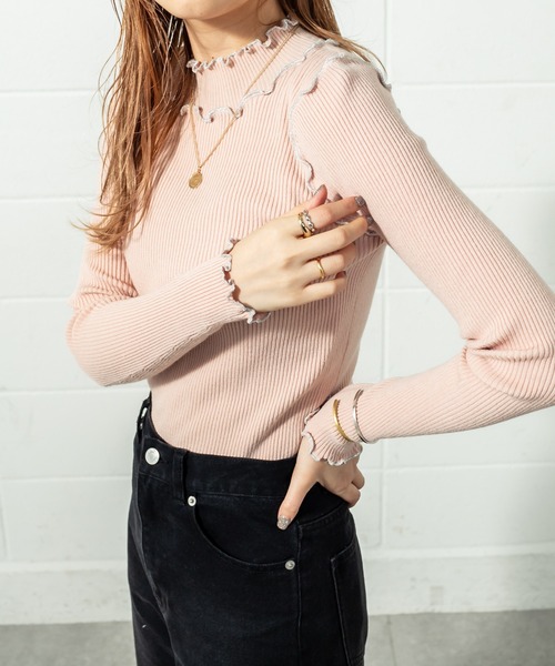 mystic（ミスティック）の「シャイニーパイピングリブニット（ニット/セーター・レディース・ブラック/ベージュ/オフホワイト/ピンク/ブルー・FREE）」の7枚目の写真