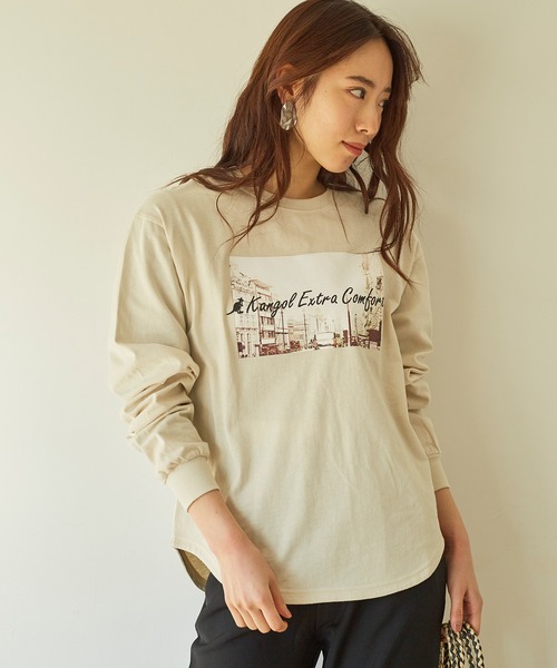 KANGOL EXTRA COMFORT(カンゴールエクストラコンフォート)の「ヴィンテージフォトプリント ロングTシャツ(Tシャツ/カットソー・レディース・ブラック/クリーム/ライトベージュ/オフホワイト・L/M/LL)」の4枚目の写真