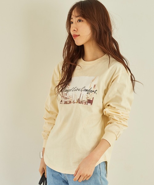 KANGOL EXTRA COMFORT(カンゴールエクストラコンフォート)の「ヴィンテージフォトプリント ロングTシャツ(Tシャツ/カットソー・レディース・ブラック/クリーム/ライトベージュ/オフホワイト・L/M/LL)」の3枚目の写真