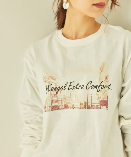 KANGOL EXTRA COMFORT(カンゴールエクストラコンフォート)の「ヴィンテージフォトプリント ロングTシャツ(Tシャツ/カットソー・レディース・ブラック/クリーム/ライトベージュ/オフホワイト・L/M/LL)」の9枚目の写真