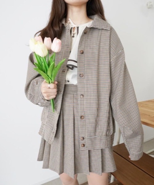 moi tytto（モイテュット）の「ボリューム袖チェックブルゾン【セットアップ可能】（ブルゾン・レディース・ブラウン/ナチュラル・FREE）」の2枚目の写真