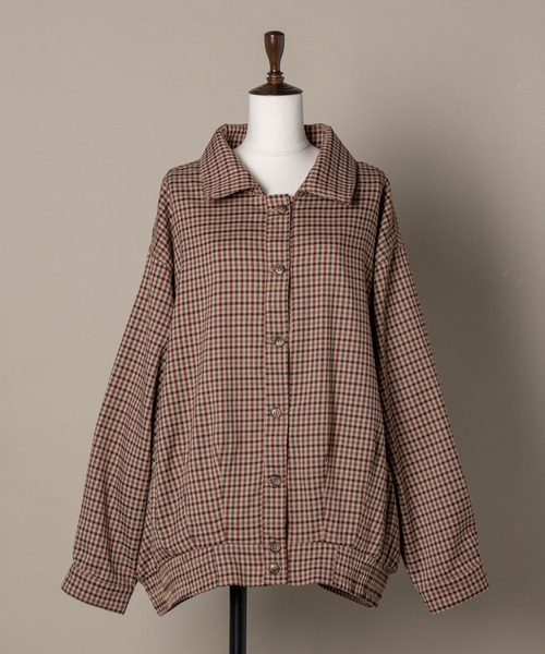 moi tytto（モイテュット）の「ボリューム袖チェックブルゾン【セットアップ可能】（ブルゾン・レディース・ブラウン/ナチュラル・FREE）」の12枚目の写真