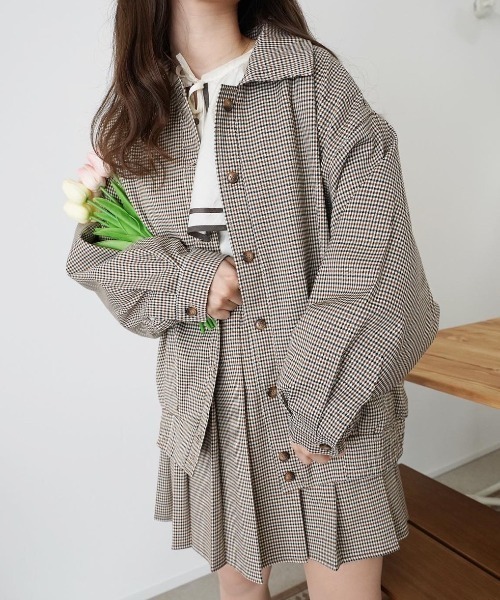 moi tytto（モイテュット）の「ボリューム袖チェックブルゾン【セットアップ可能】（ブルゾン・レディース・ブラウン/ナチュラル・FREE）」の3枚目の写真