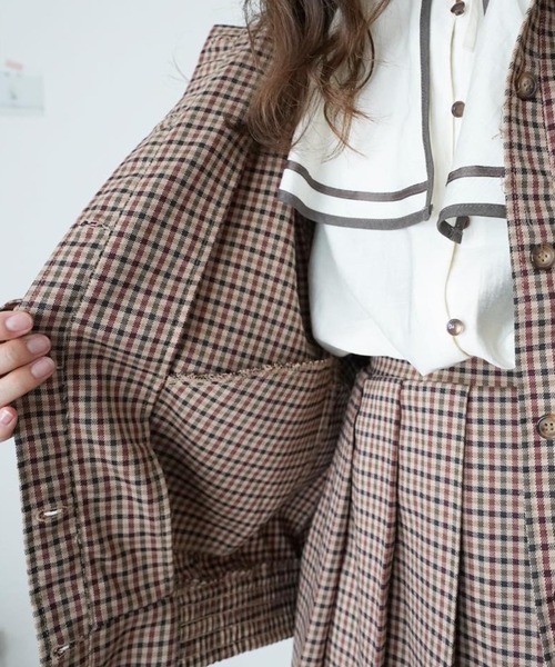 moi tytto（モイテュット）の「ボリューム袖チェックブルゾン【セットアップ可能】（ブルゾン・レディース・ブラウン/ナチュラル・FREE）」の8枚目の写真