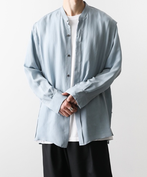 KAZUYUKI KUMAGAI ATTACHMENT（カズユキクマガイアタッチメント）の「CUPRA TWILL L/S BAND COLLAR SHIRT（シャツ/ブラウス・メンズ・ブルー/オレンジ/ブラック・1/2/3）」の3枚目の写真
