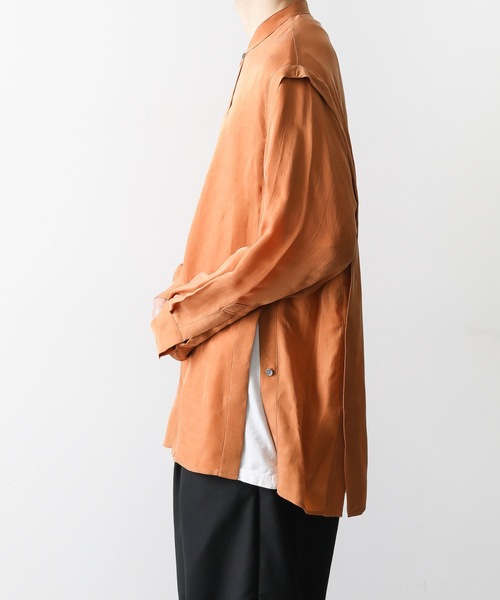 KAZUYUKI KUMAGAI ATTACHMENT（カズユキクマガイアタッチメント）の「CUPRA TWILL L/S BAND COLLAR SHIRT（シャツ/ブラウス・メンズ・ブルー/オレンジ/ブラック・1/2/3）」の13枚目の写真